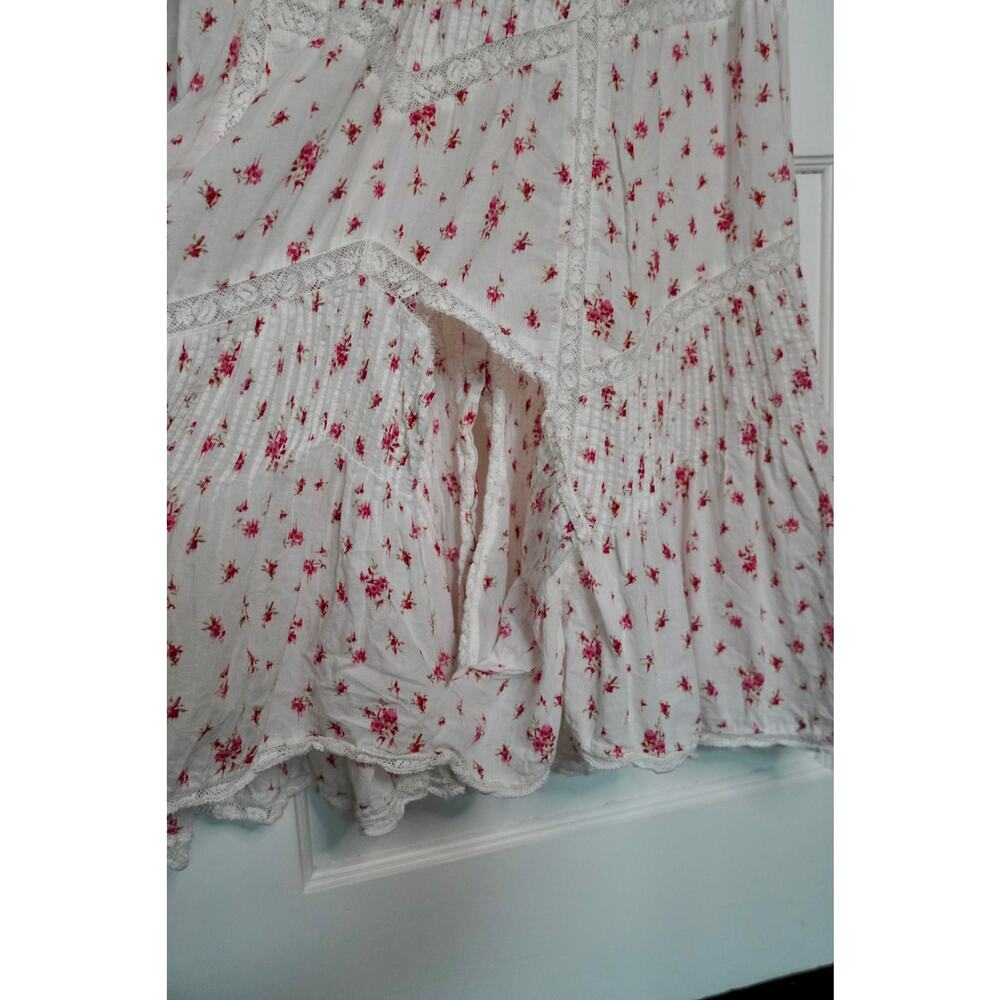 LoveShackFancy Tansu Midi Dress Lace Trim Cotton Button Front Pink Floral Size 6 - Picture 7 of 7